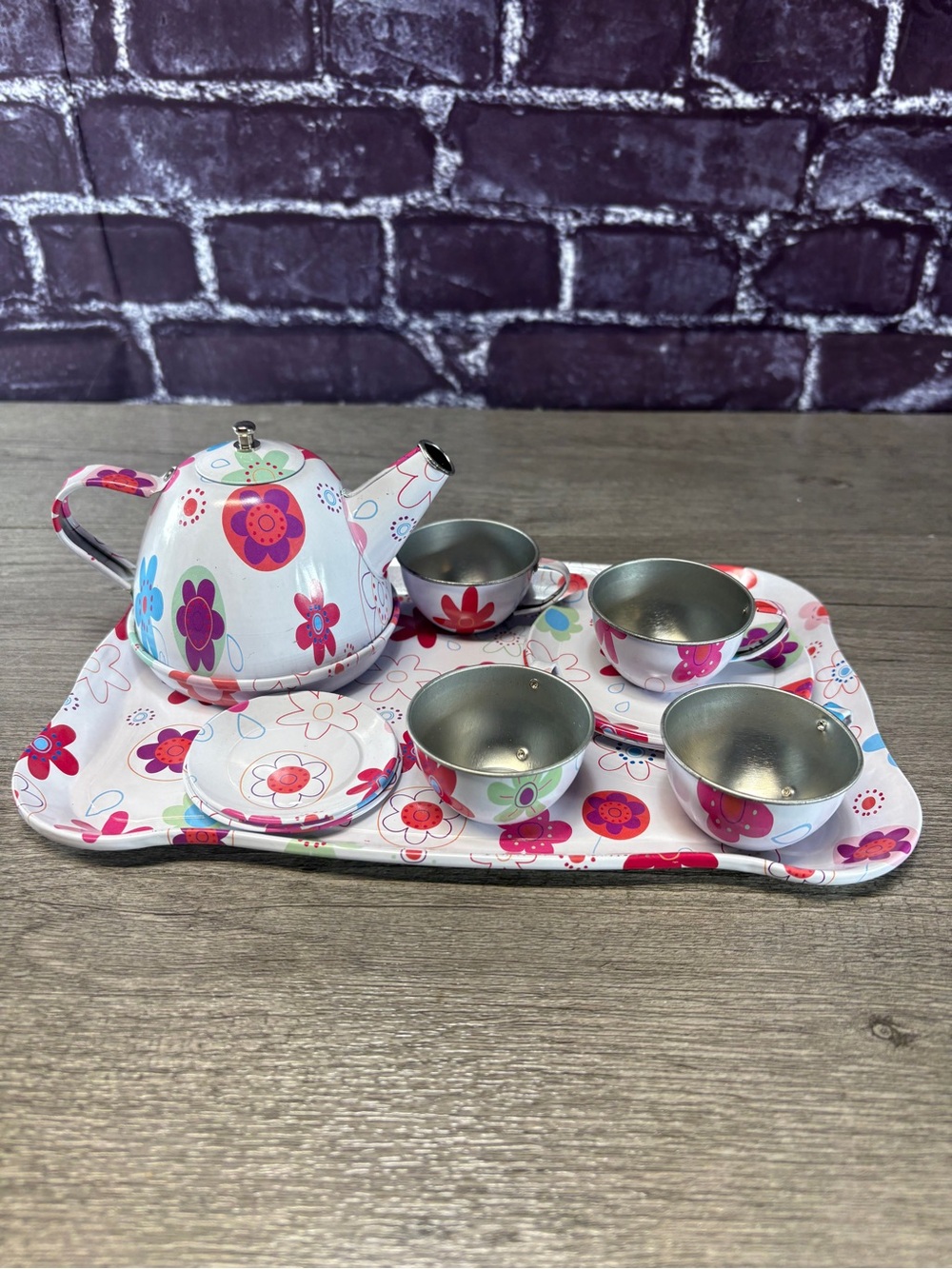 Metal Floral Tea Set